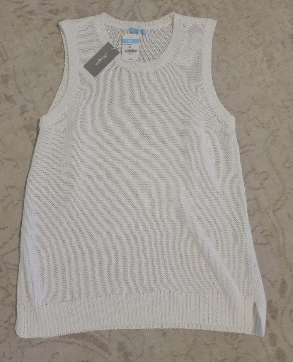 J.McLaughlin White Sweater Size Large Top Crewneck Alto Sleeveless Pullover .DW